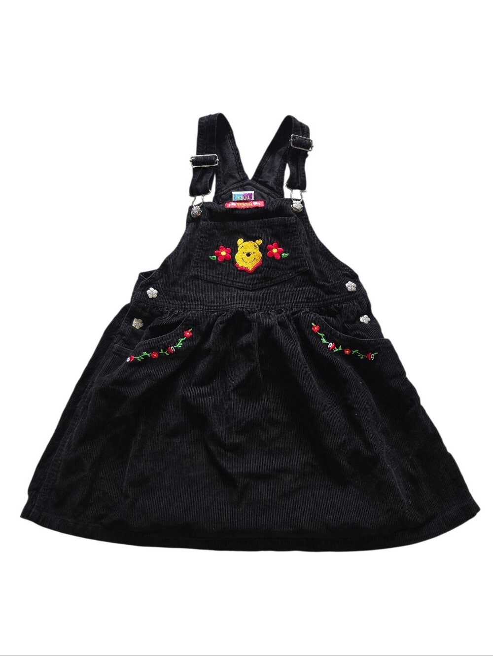 Vintage 90's Disney's Winnie The Pooh Girls 6X Black Corduroy Overall Dress